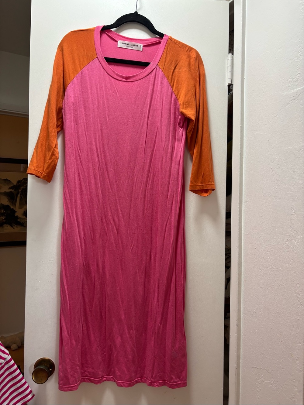 Pink and Orange Raglan Midi Dress